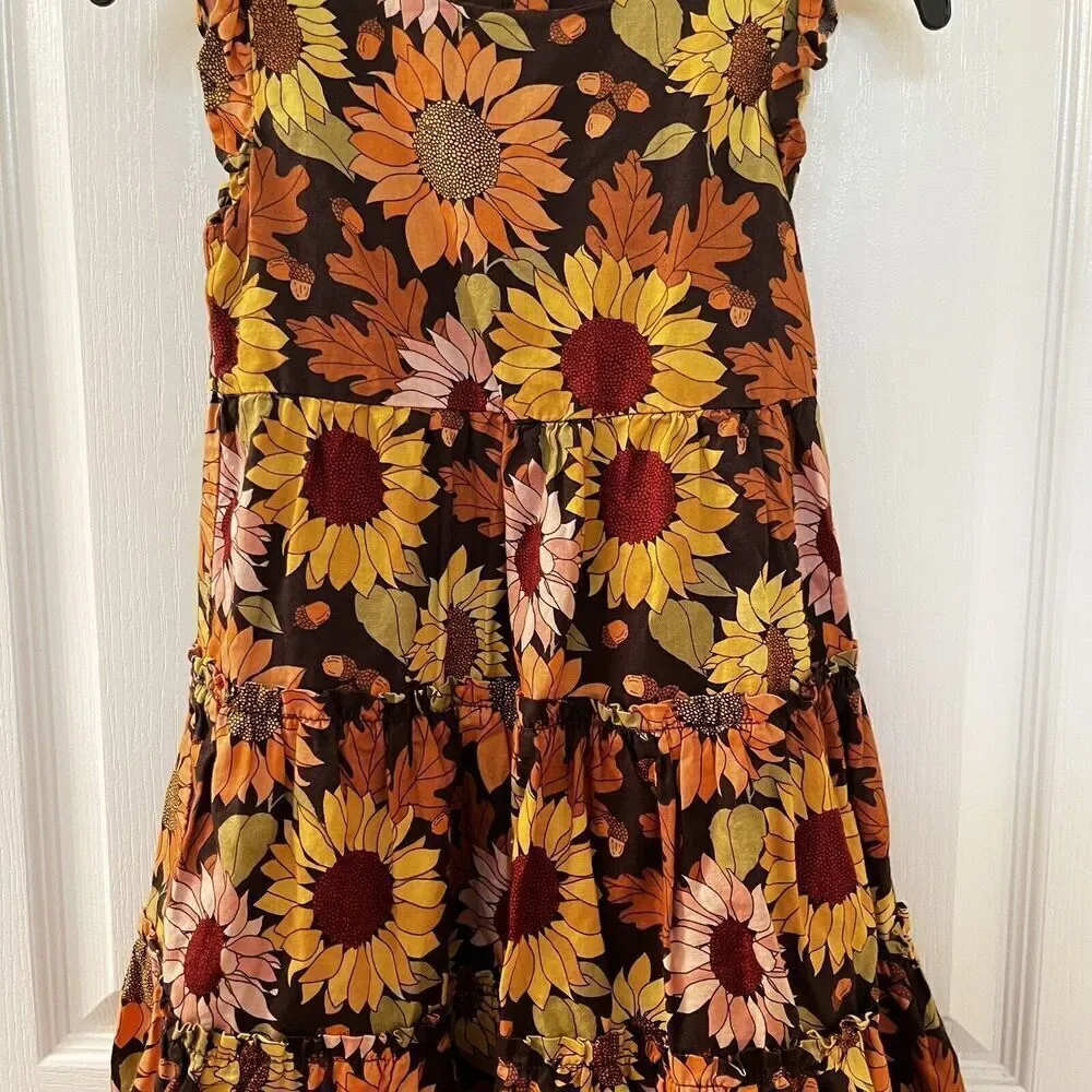 Gymboree Fall Autumn Floral Leaves Sunflower Dress Girls Size 6